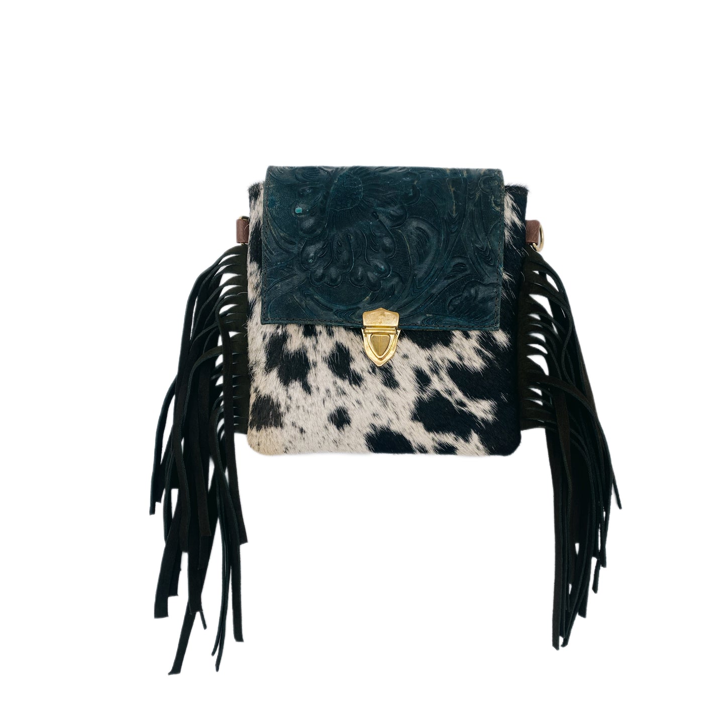 Fleurbleu Mini Floral Tooled Leather Cowhide Fringe Purse