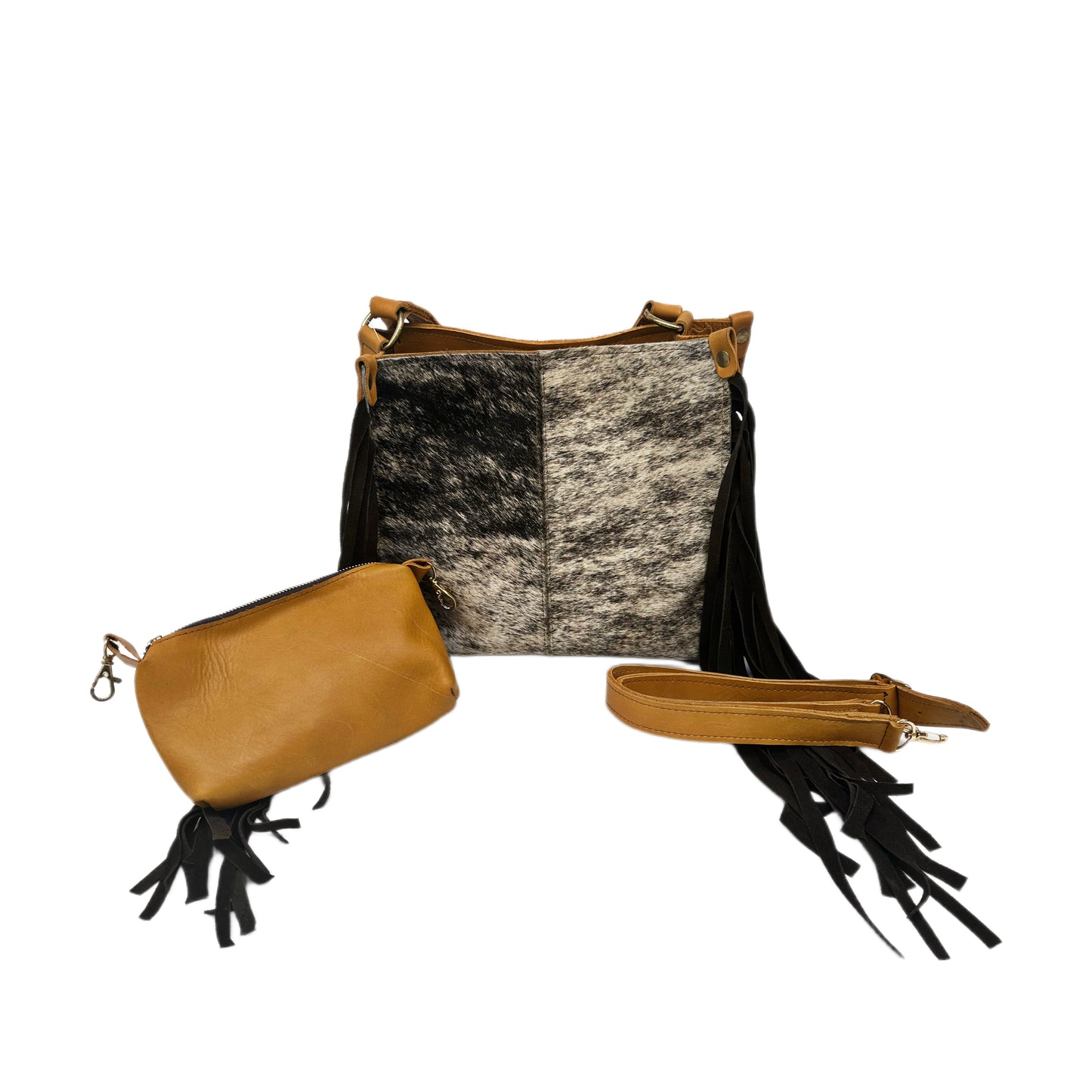 Outlaw Duotone Cowhide Fringe Crossbody Tote