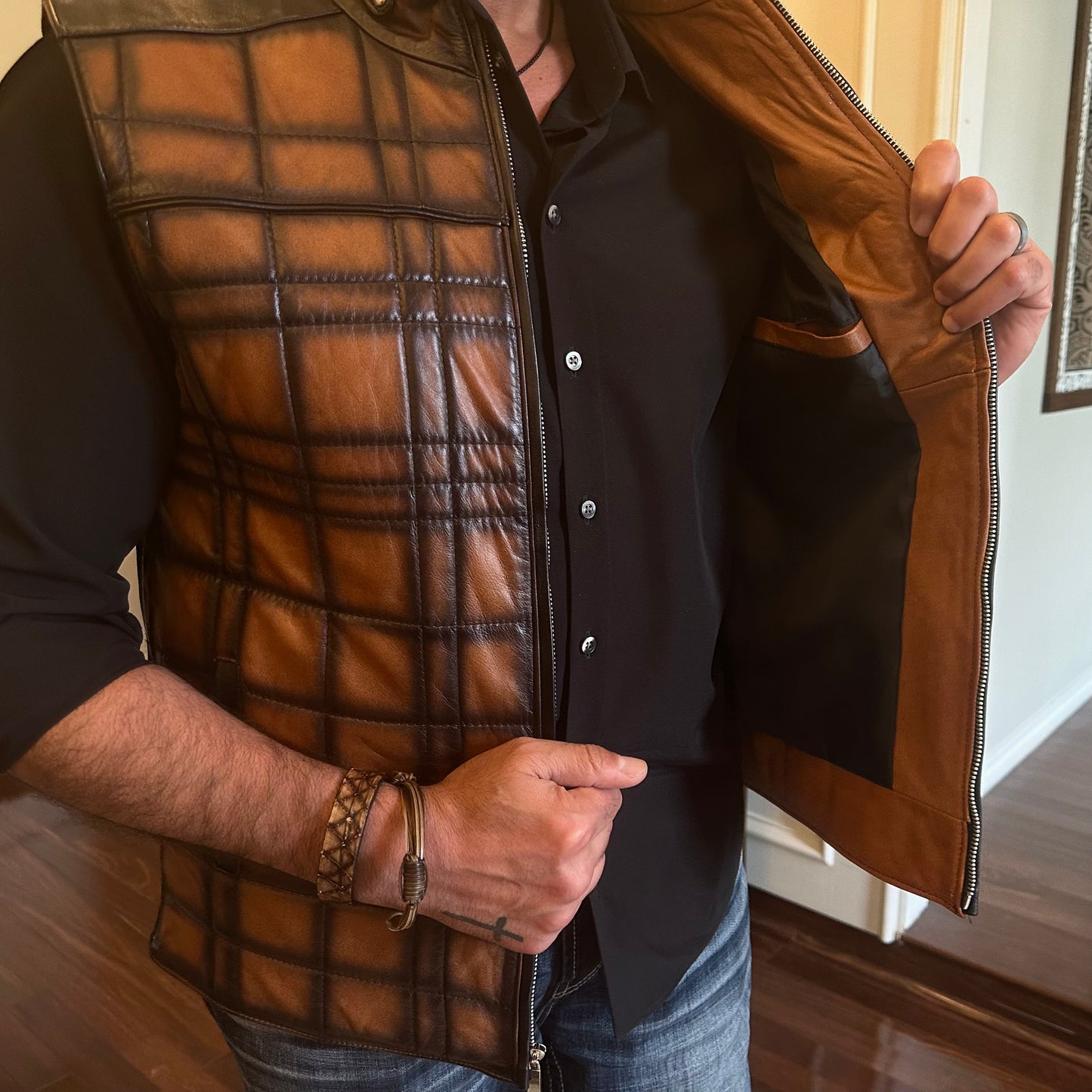Rustic Blaze Quilted Leather Vest
