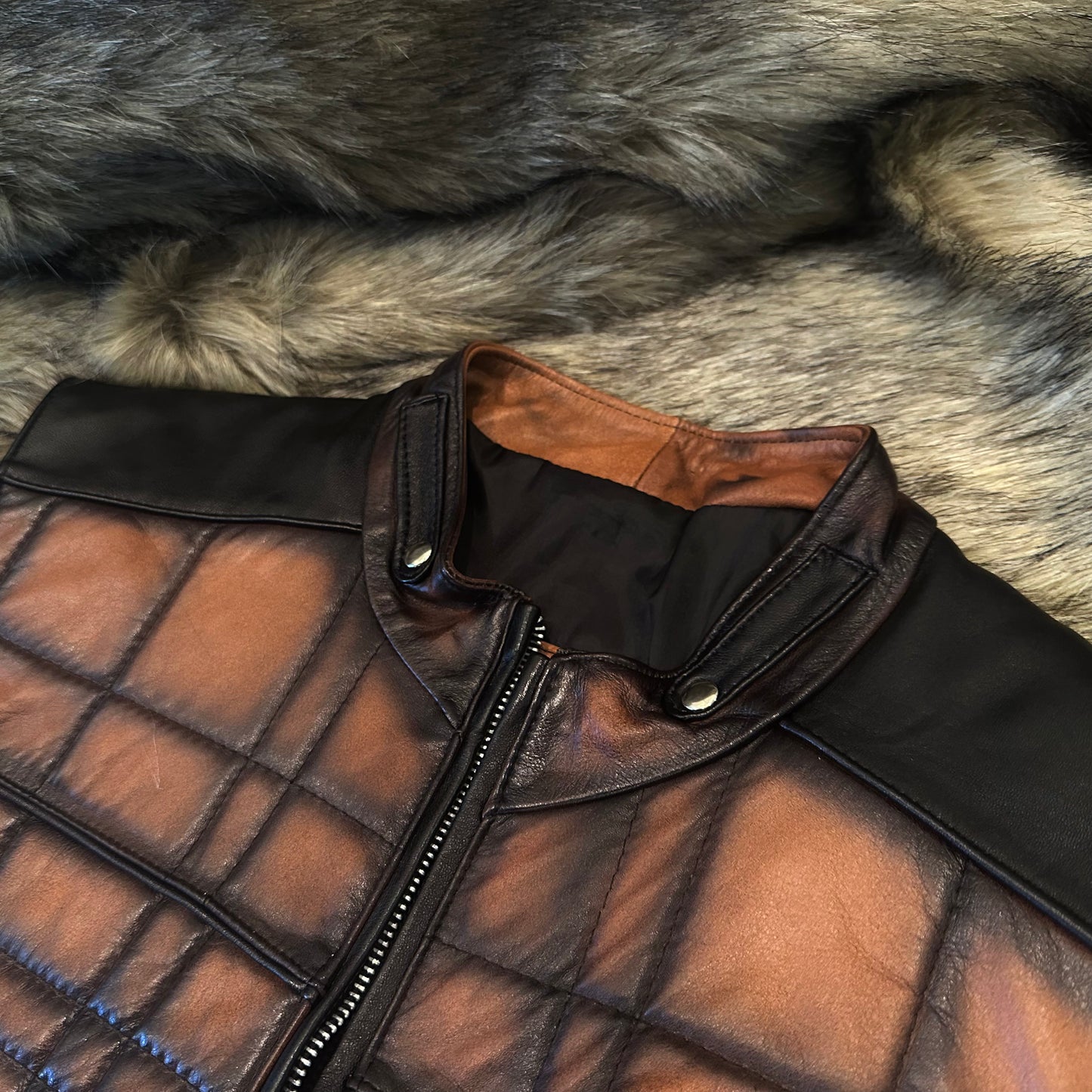 Rustic Blaze Quilted Leather Vest