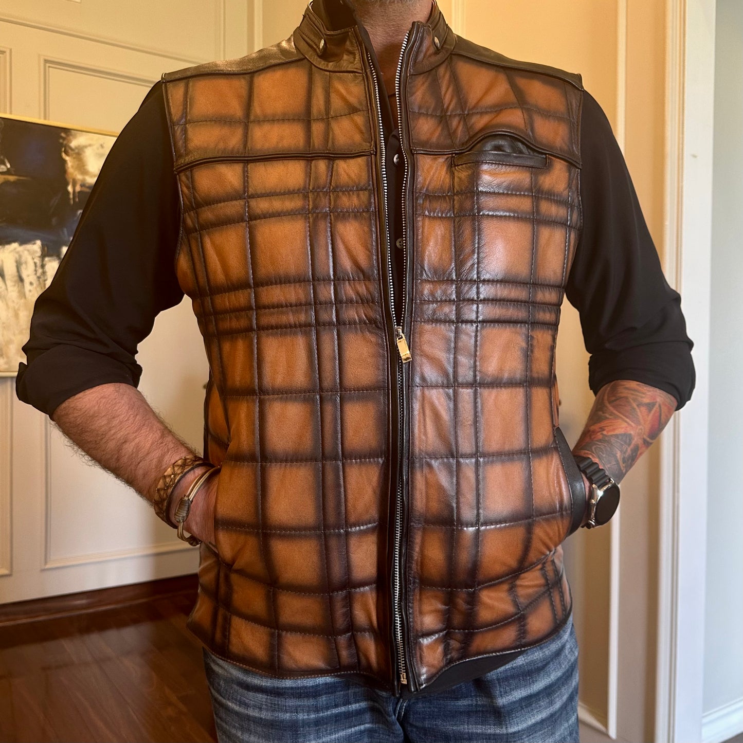Rustic Blaze Quilted Leather Vest