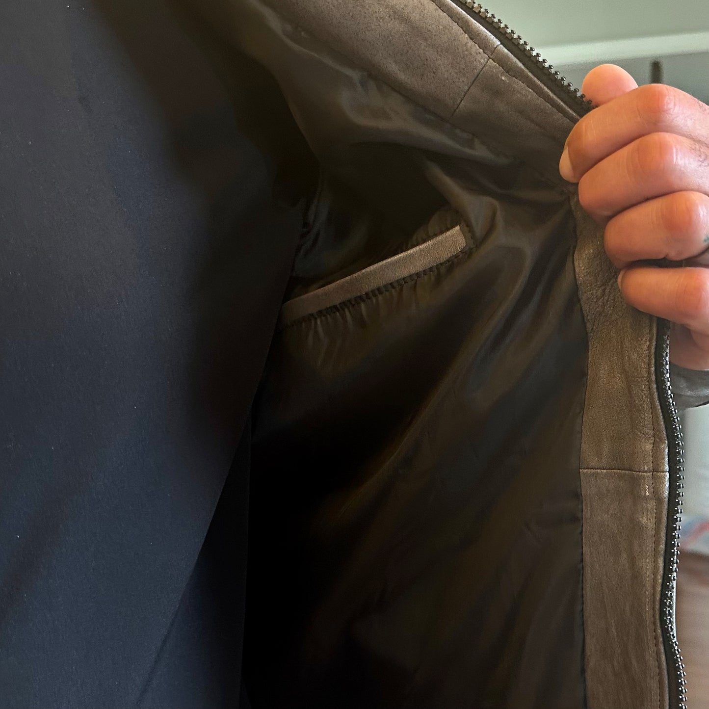 Fog Mist Distressed Roadster Leather Jacket