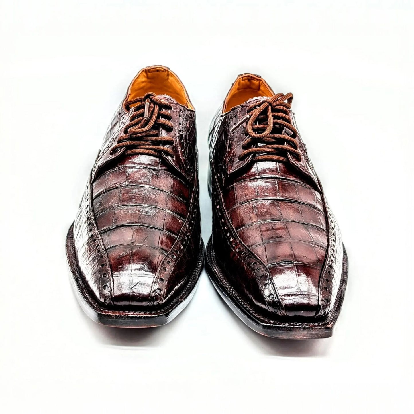 Handmade Alligator Belly Leather Oxford Shoes Size 12 in Mahogany Brown