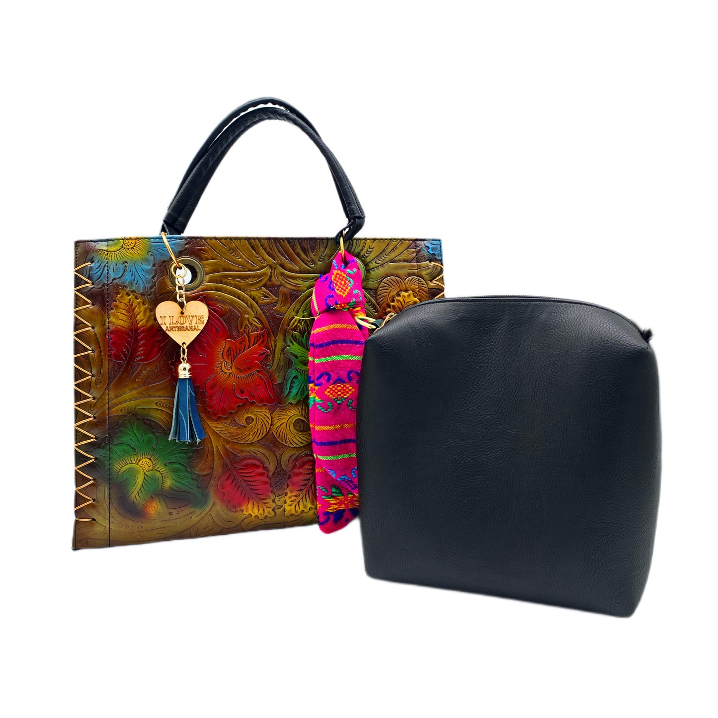 Elevé Floral Painted Tooled Leather Tote