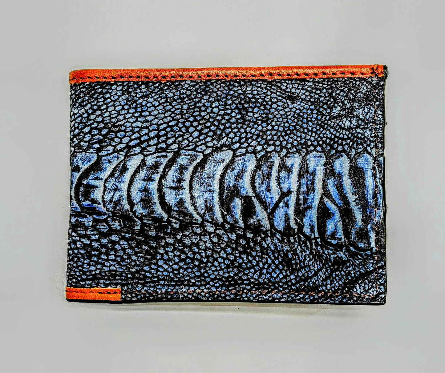 Genuine Ostrich Leg Bifold Wallet – Blue Jean Suede Finish | Handmade by Sobek