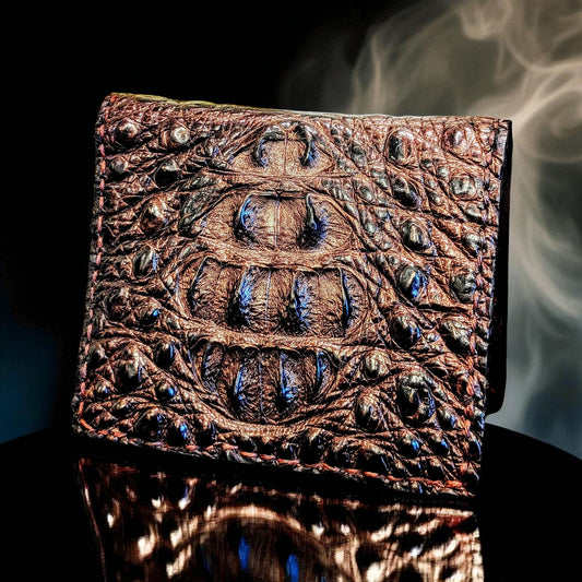 Genuine Alligator Hornback Wallet Featuring the Crown | Handmade Exotic Bifold with Alligator Interior by Sobek