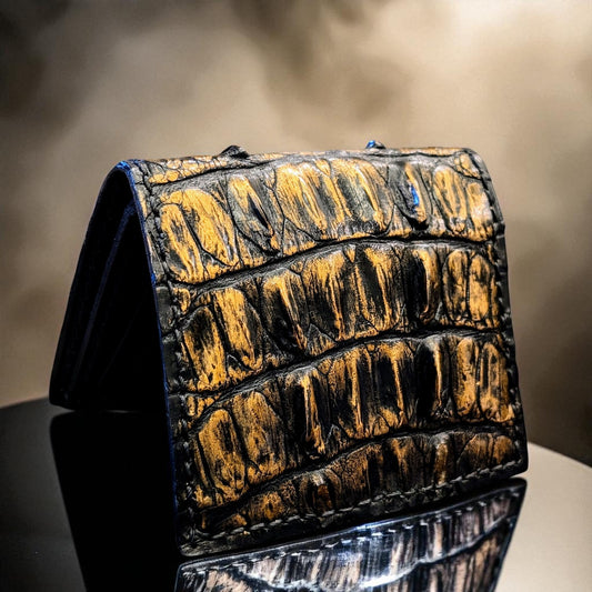Black & Gold Genuine Alligator Hornback Leather Wallet – Full Alligator| 6 Card Slots | Sobek Leather