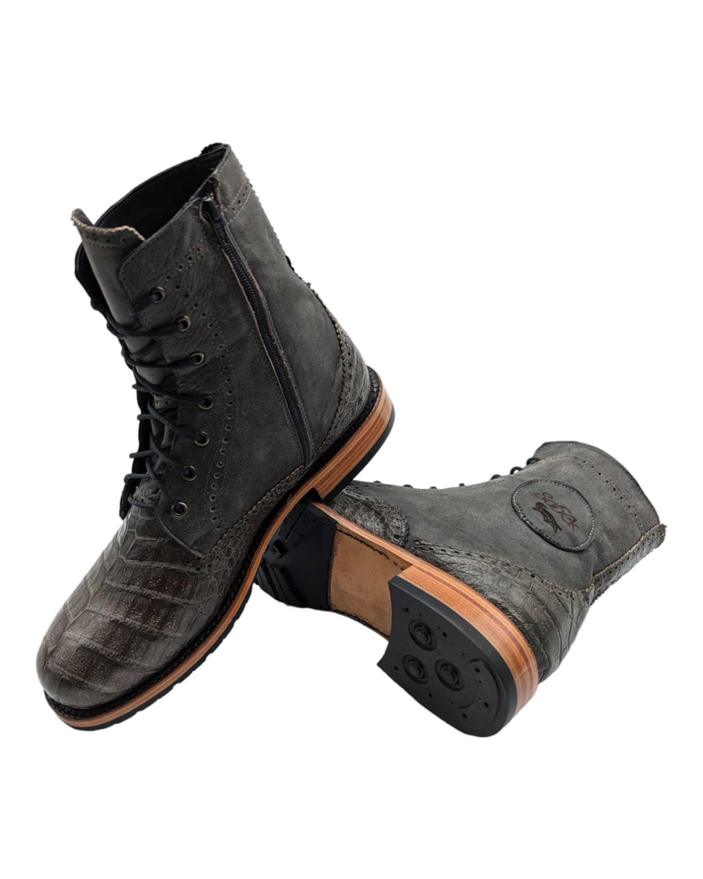 Men’s Alligator Lace-Up Combat Boots – Size 12 | Goodyear Welt | Handmade Exotic Leather Footwear
