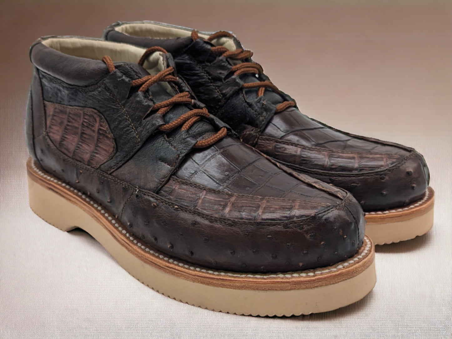 Men’s Coffee Alligator and Ostrich Sneaker Shoes