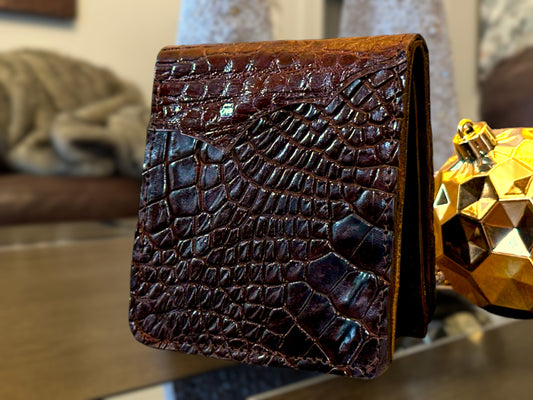 Handmade Alligator Leather Western Trifold Wallet, 7 card slot wallet, Window ID and coin holder, Western Cowboy Wallet