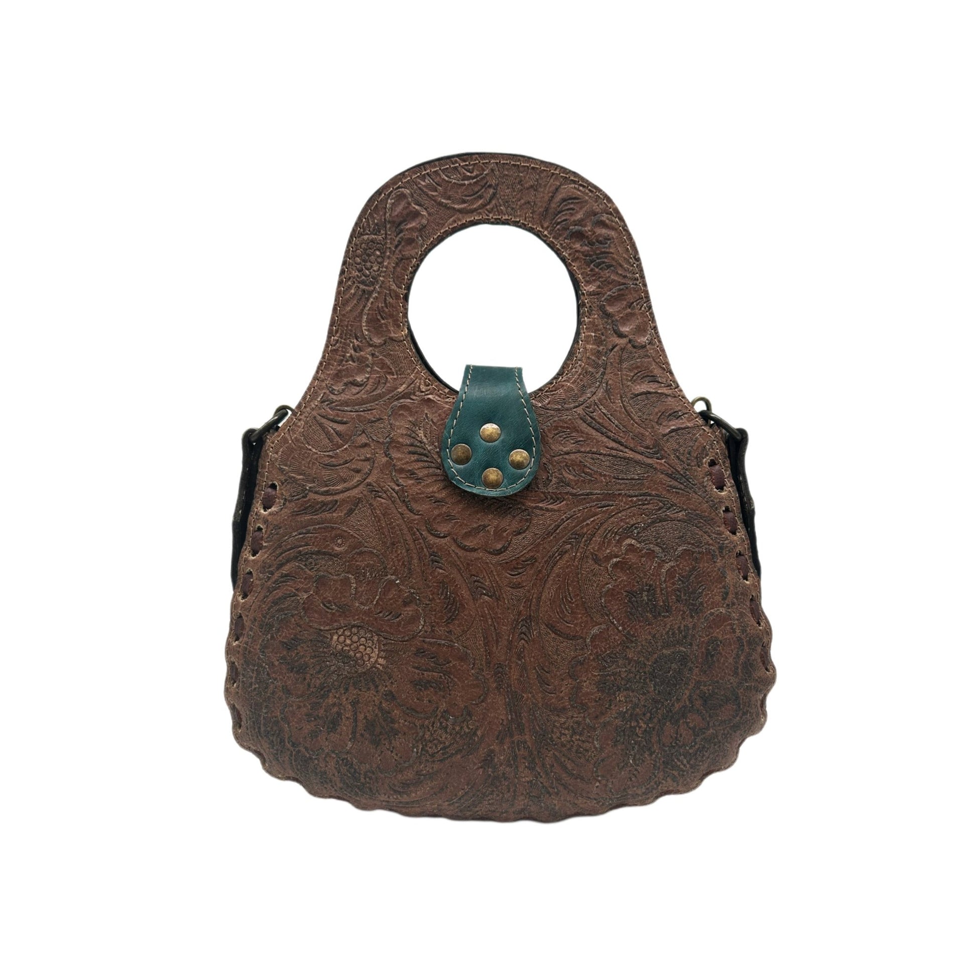 Blossom Floral Tooled Leather Round Top Handle Purse - Sobék