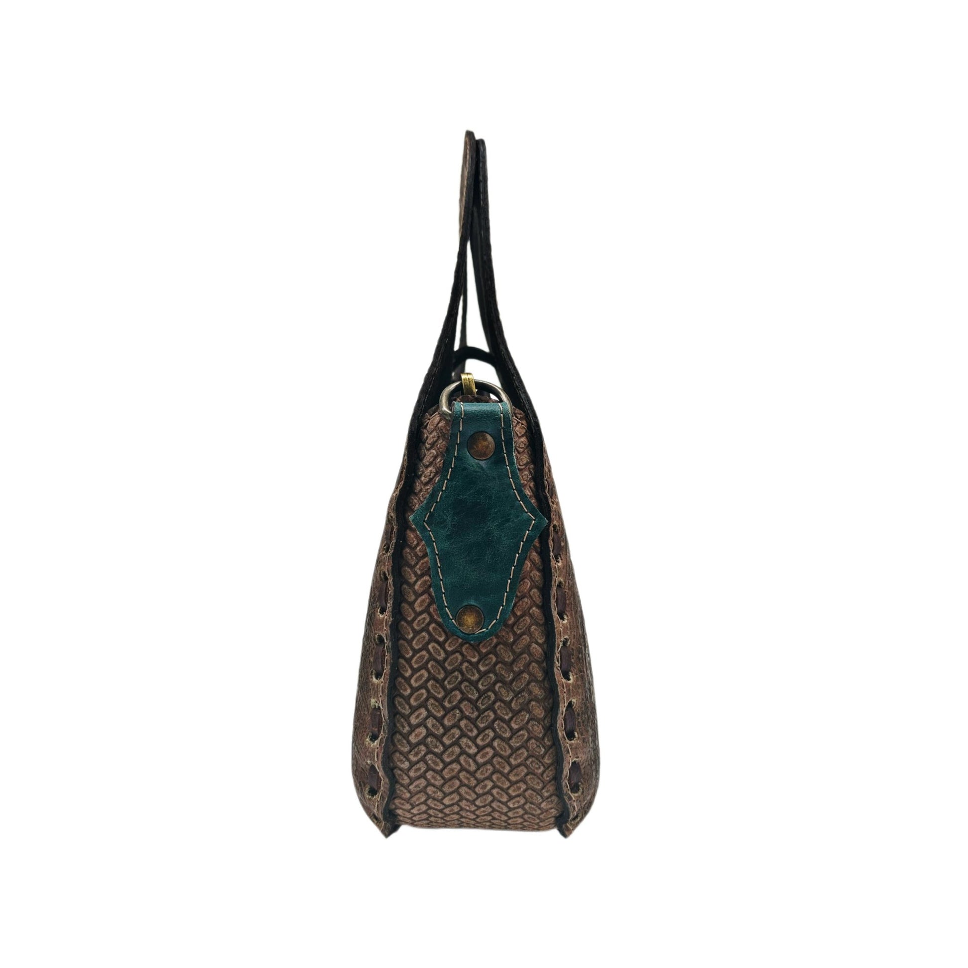 Blossom Floral Tooled Leather Round Top Handle Purse - Sobék