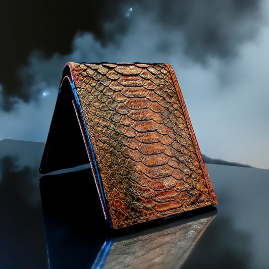 Handmade Snakeskin Leather Compact Bifold Wallet – 6 Card Slots & Separate ID Holder – Exotic Leather Gift for Him