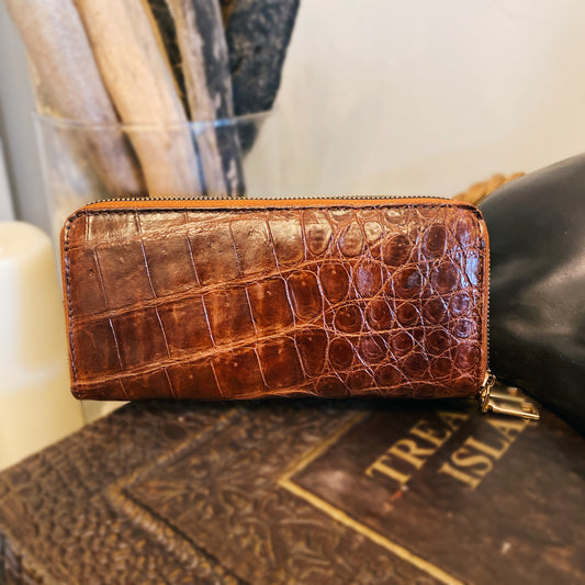 Women's Cognac Alligator Clutch