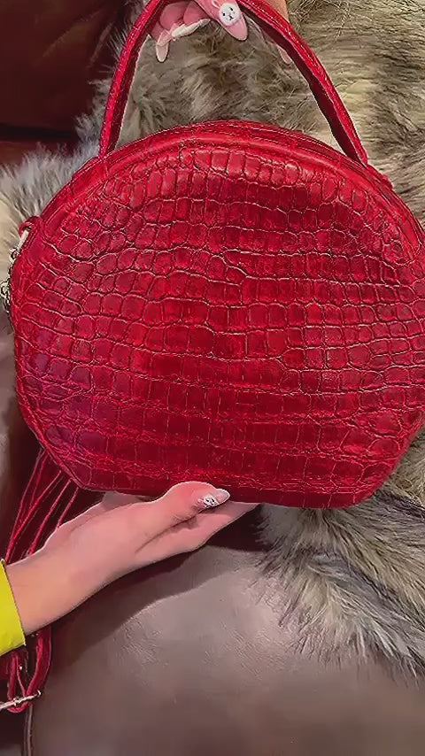 Red Circle Alligator Crossbody Purse